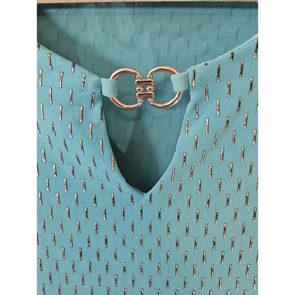 JM Collection Size XL Teal Knit V-Neck 3/4 Sleeve Blouse - Picture 4 of 8